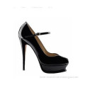 YSL peep toe pump with black patent leather